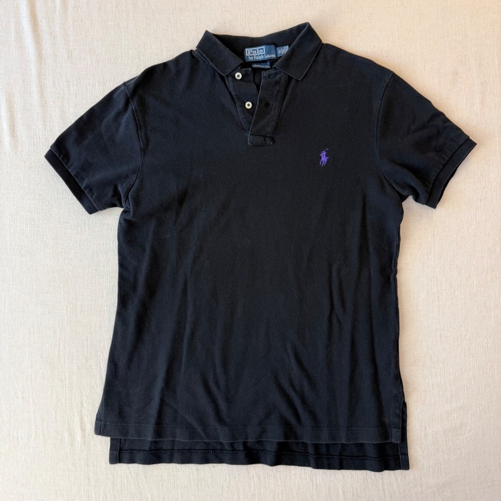 Polo Ralph Lauren Custom Fit Polo Shirt Mens Medium Black Purple Pony